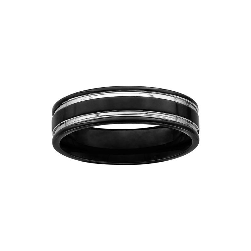 BAGUE ACIER ET PVD NOIR 2 FILETS
