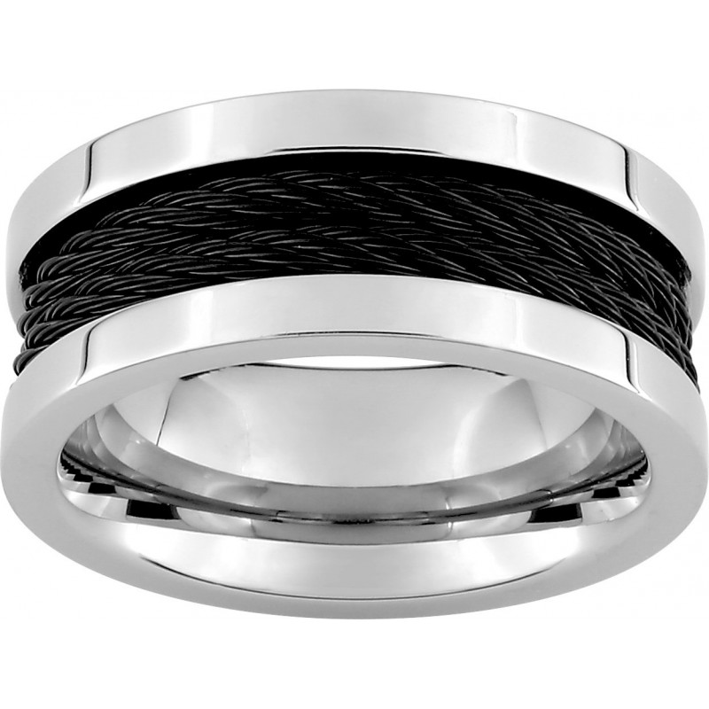 Bague bicolore noir acier