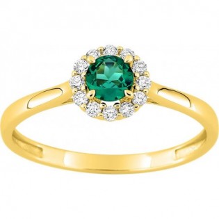 Bague or 375 émeraude/diamant synt.