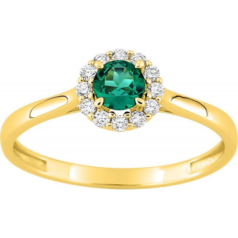 Bague or 375 émeraude/diamant synt.