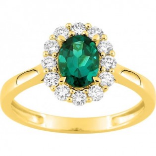 Bague or 375 + émeraude/diamant synt.