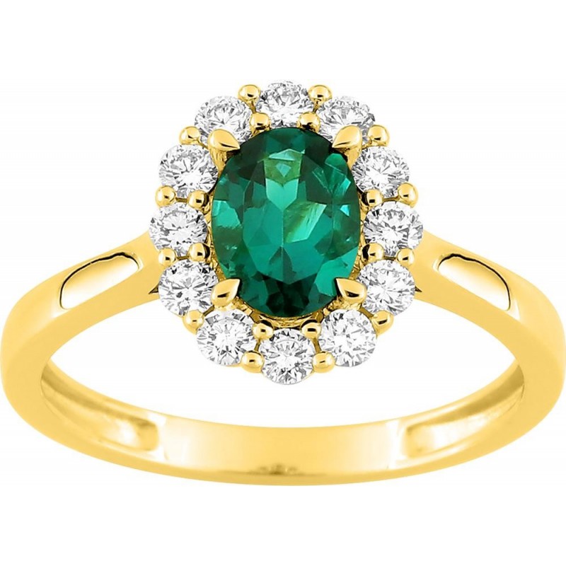 Bague or 375 + émeraude/diamant synt.